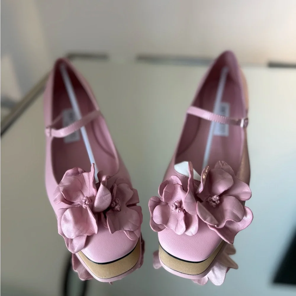 New JIMMY CHOO Rosa Flowers Leather Ballerina Pumps In Rose $925